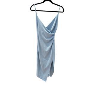 Hello Molly Blue Draped Slip Midi Dress AU 8 US 4 Small Spaghetti Straps Slit